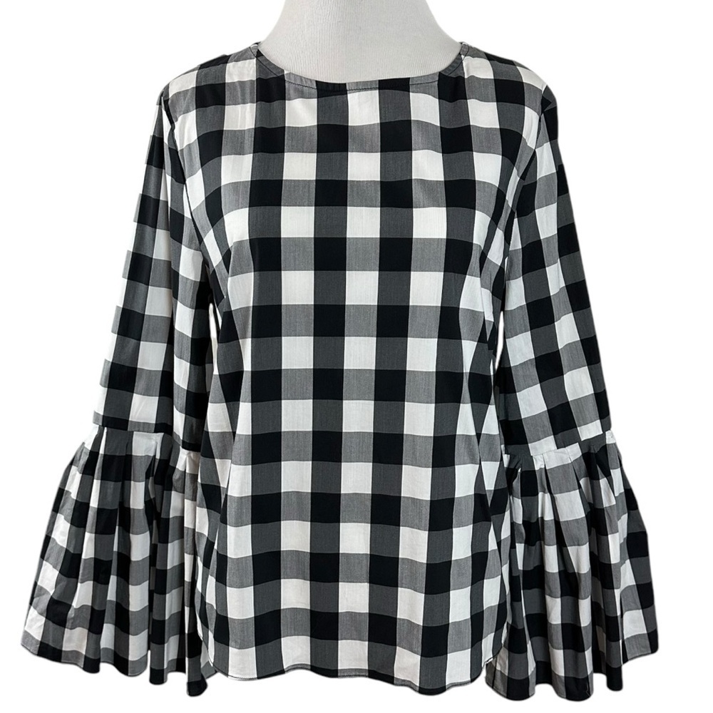 Anthropologie Sunday in Brooklyn Buffalo Plaid Bell Sleeve Top Size Small Preppy